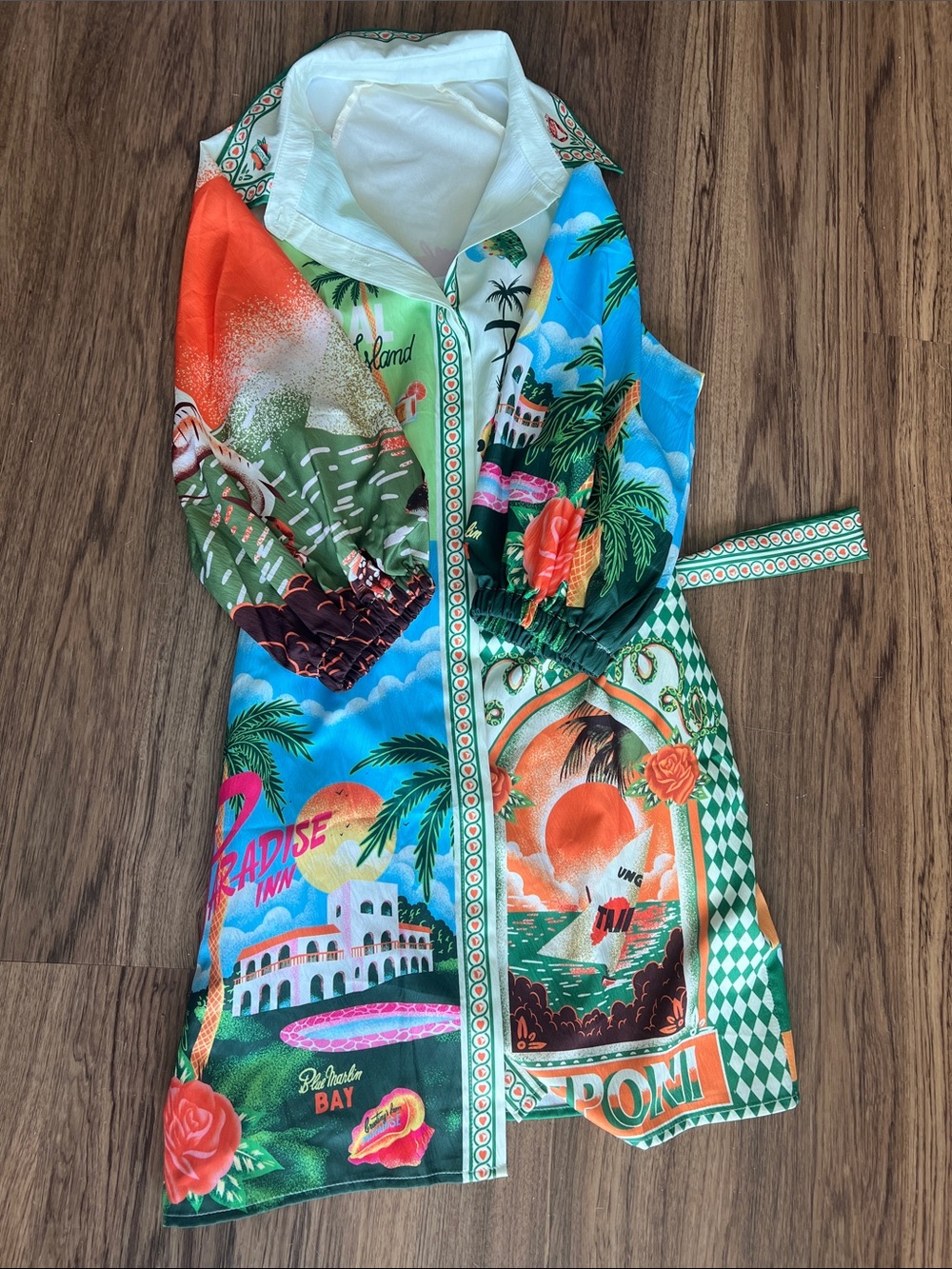 Bright Tropical Print Kids One-Piece Romper in Blue & Orange